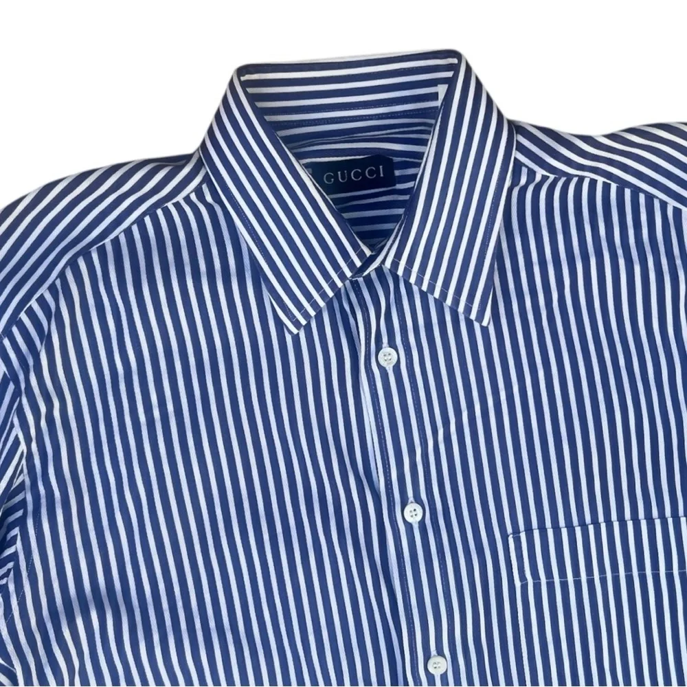👔 Gucci Blue & White Vertical Stripe Button-Down‎ Shirt | Men’s M